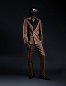 Brown and Black Satin 2 Piece Suit