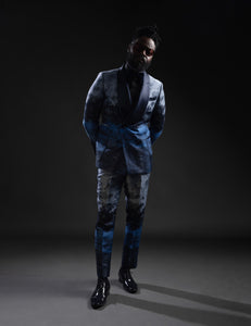 Blue Scenic Silk Brocade 2 Piece Suit