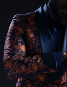 Orange and Blue Silk Brocade 2 Piece Suit